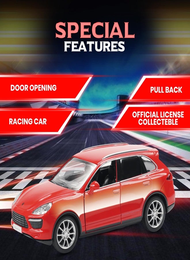 Rmz City 5 Inch Die Cast Porsche Cayenne Toy Car 1:32 Scale Model | Licensed Collectible Vehicle with Opening Doors & Pullback Action | International Series for Kids & Car Lovers | Red - Image 4